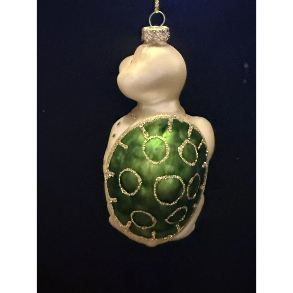 Blown Glass Turtle Christmas Ornament Hand Painted Glitter 4.5